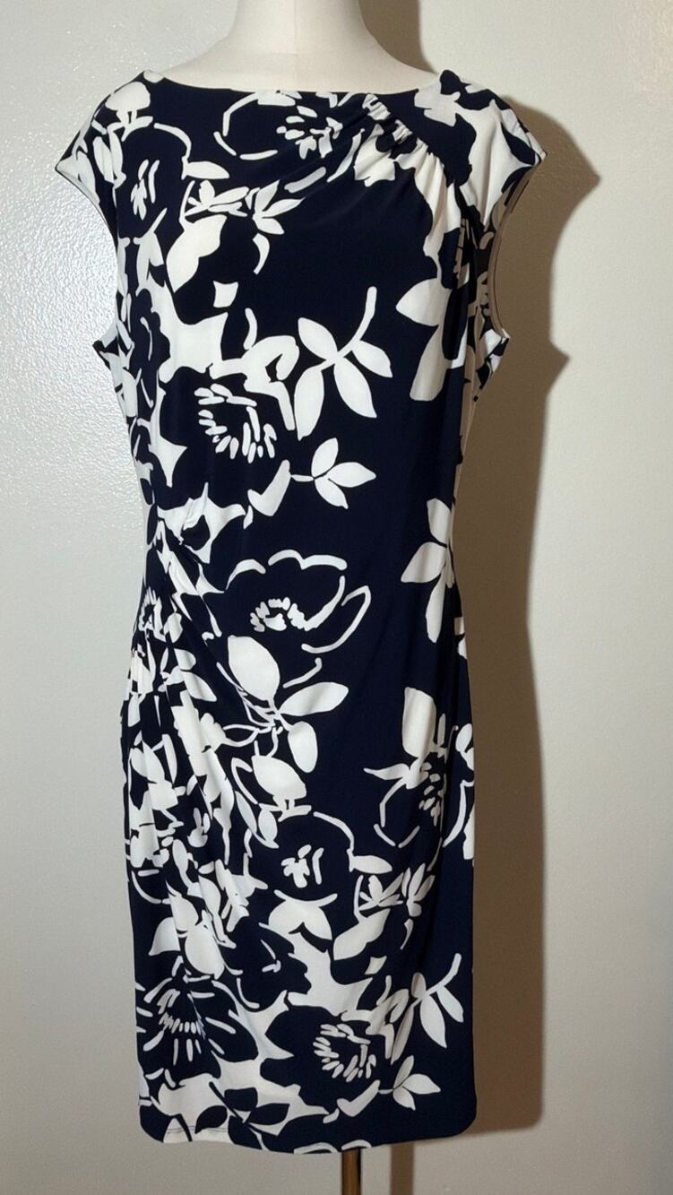 American Living Women Black & White Floral Flowy Cocktail Dress Size 14